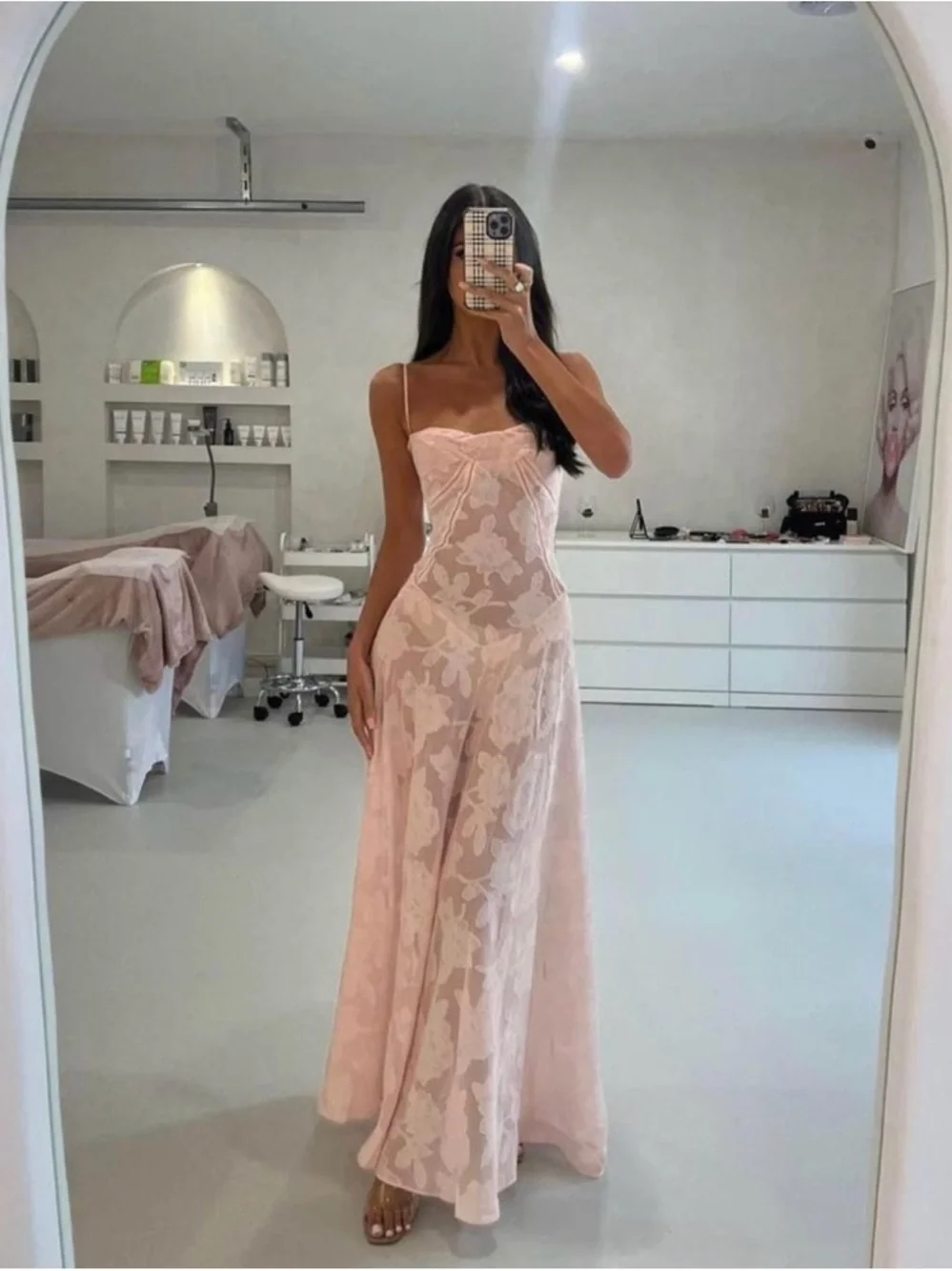 NEW House Of CB Seren Pink Floral Lace Back Maxi Dress Gown Romantic M A-C - Picture 4 of 8